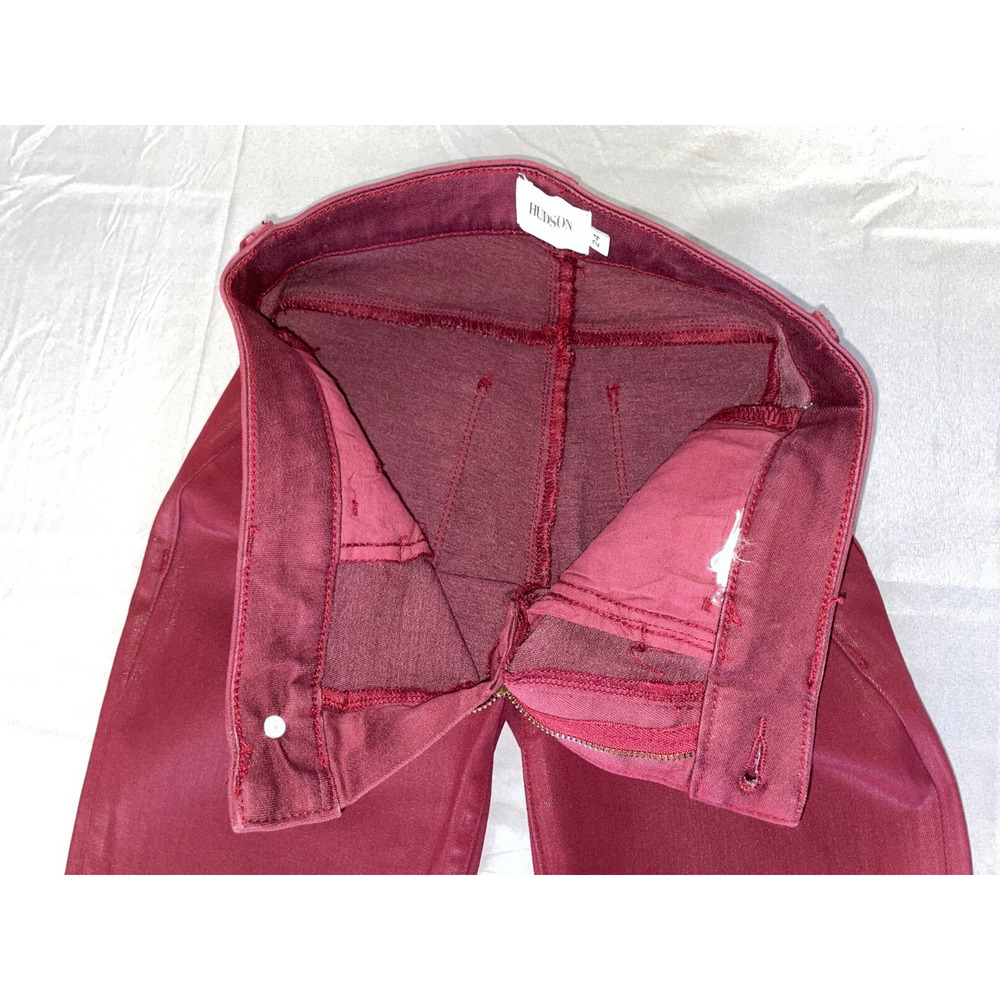 Hudson Coated Faux Leather 5-Pocket Stretch Crop Skinny Jeans. Red, Women's 24. - Picture 3 of 5